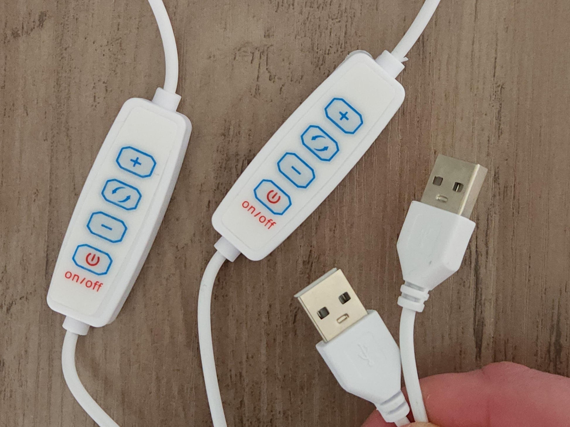 Each lamp comes with a USB power source and has a power switch and dimmer in the cord for easy access.