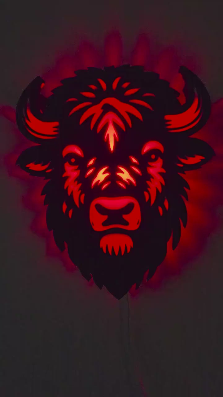 Wall Mounted Bison Lamp: Color Changing Buffalo Football or Hockey Wall Decor