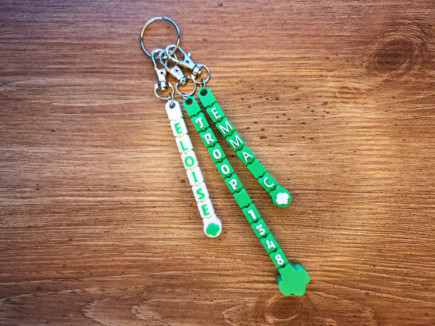 Set of three girl scout Keychains, customized with name and troop number