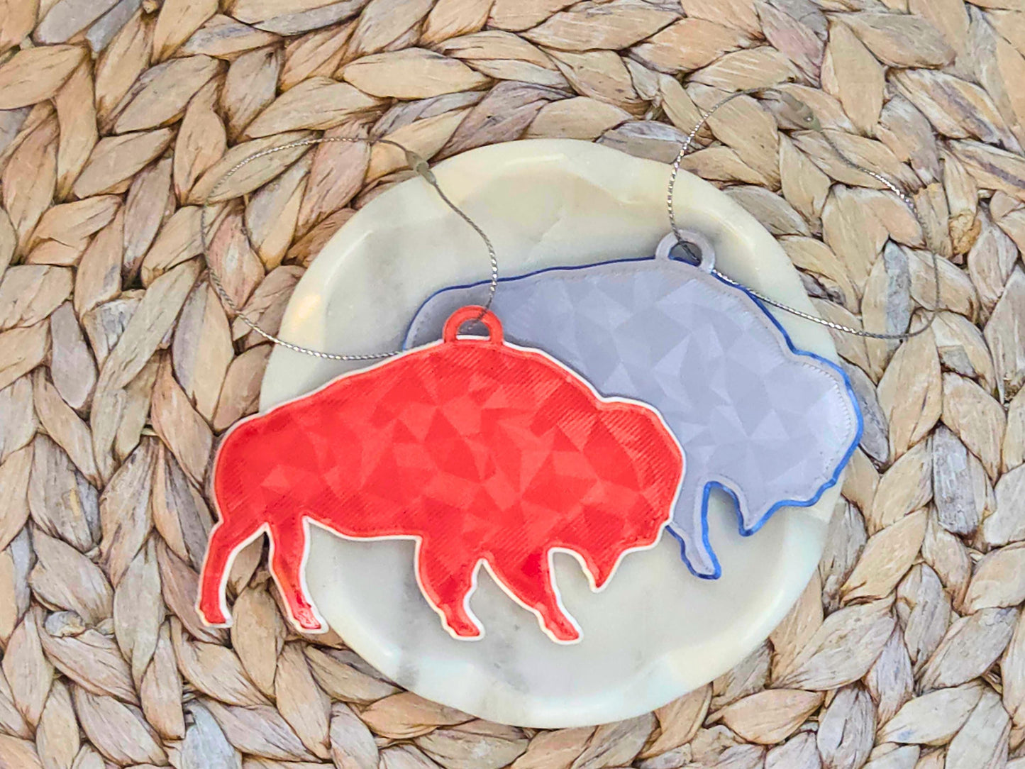 Icy Bison Christmas Ornament | Buffalo Holiday Ornament in Red or Silver