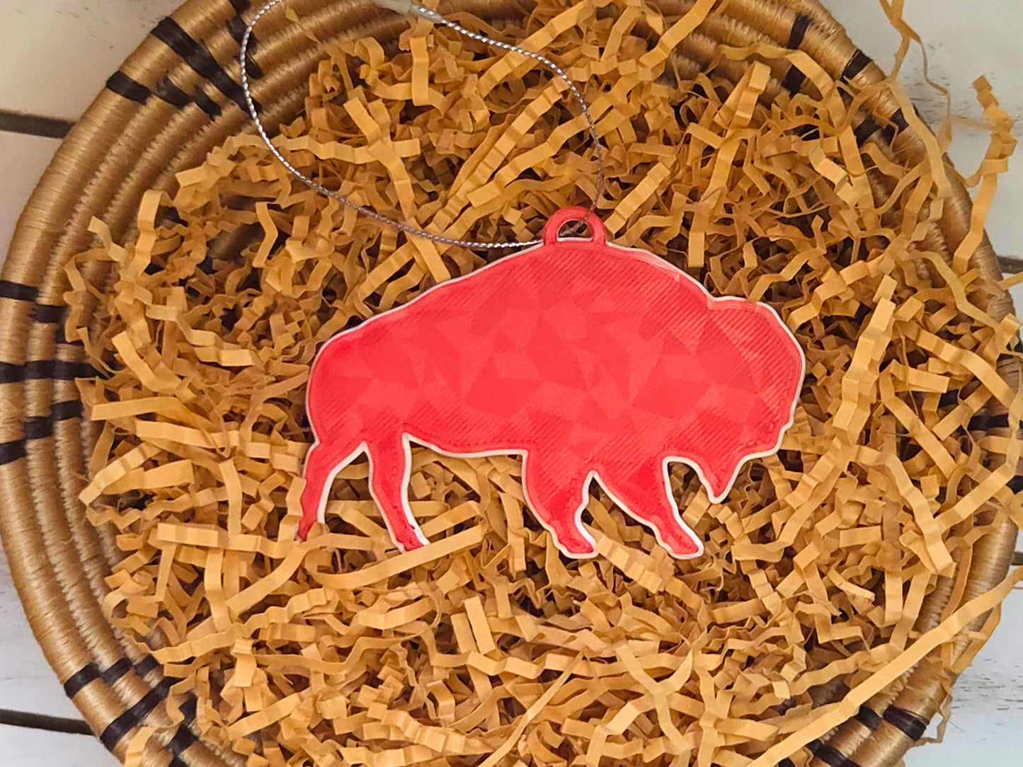 Icy Bison Christmas Ornament | Buffalo Holiday Ornament in Red or Silver