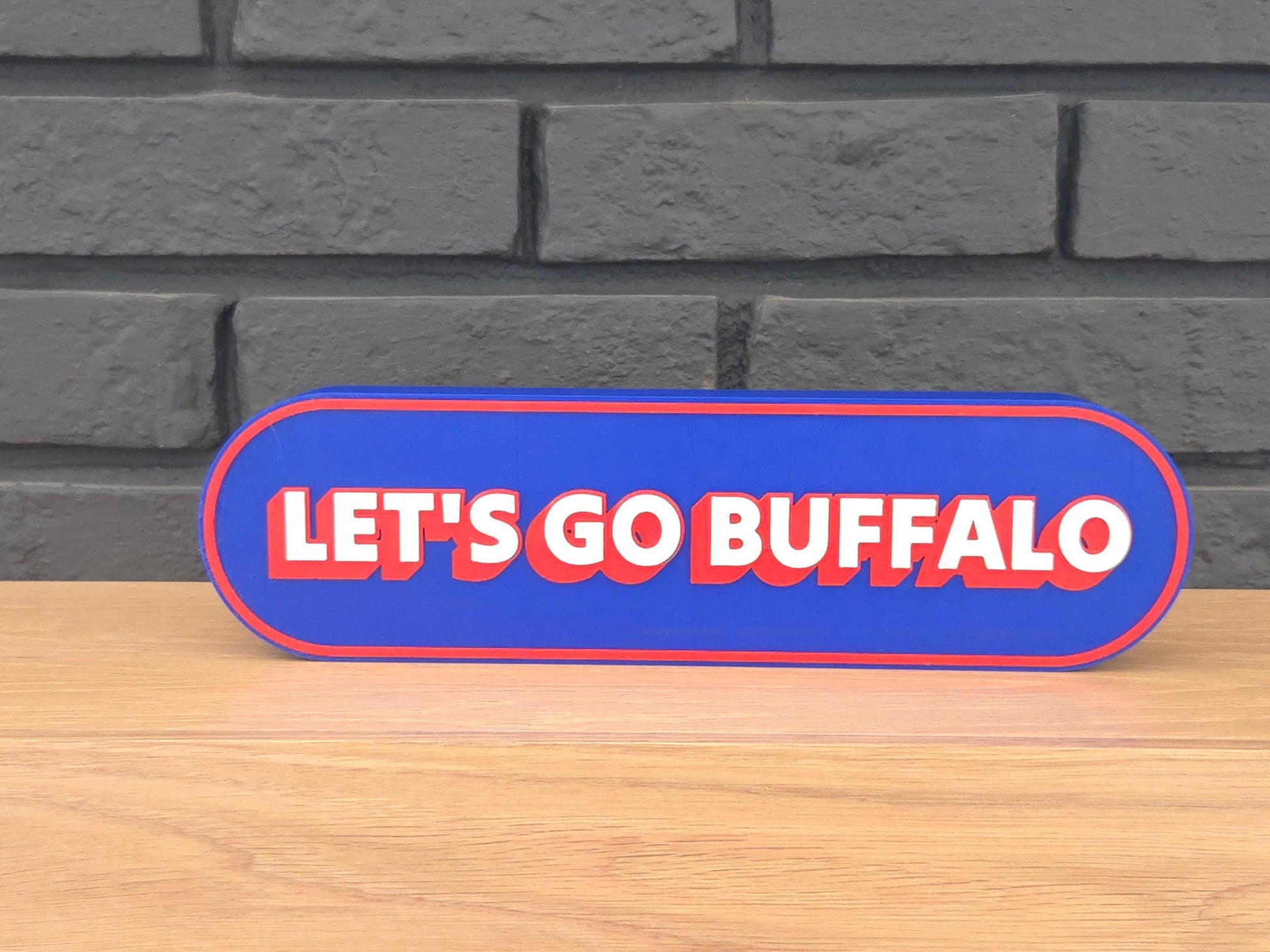 3D printed Let's Go Buffalo sign in blue and red — Buffalo football home decor and fan gift