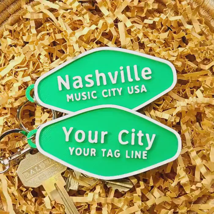Personalized Hometown Keychain with Custom Tagline | Retro US Interstate Sign Keychain Gift for Travelers & Locals
