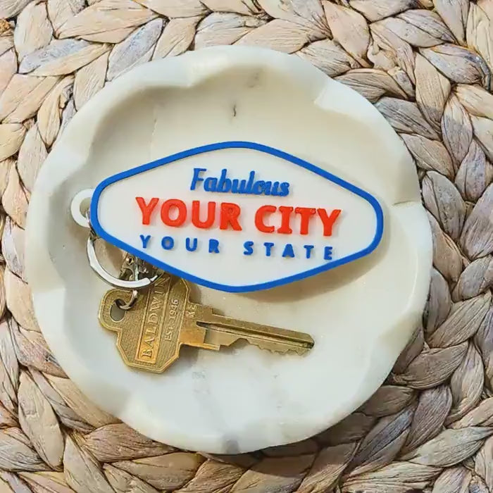 Personalized City and State Keychain | Fabulous Las Vegas Style Retro Keychain | Retro Custom Gift